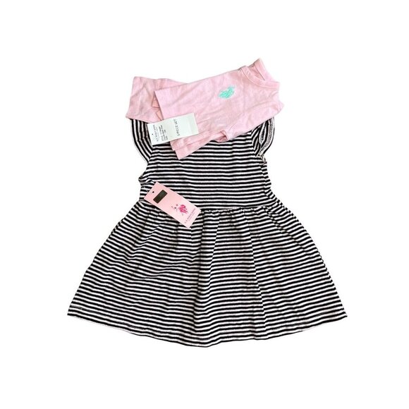 U.S. Polo Assn. Baby Girl's 2-Piece Dress Set Pink Cardigan Striped Dress 12M - Picture 4 of 4